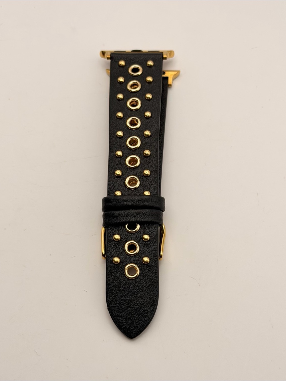 Allsatians Apple Watch Band Black/Gold Leather, New, Gold Buckle, 42/44/46mm